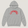 Committed Red Script Hoodie in Heather Gray