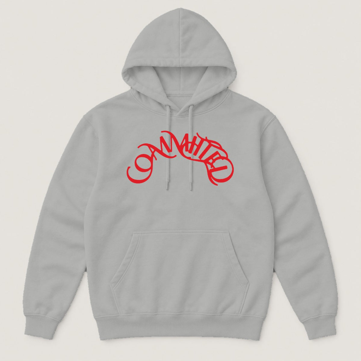 Committed Red Script Hoodie in Heather Gray