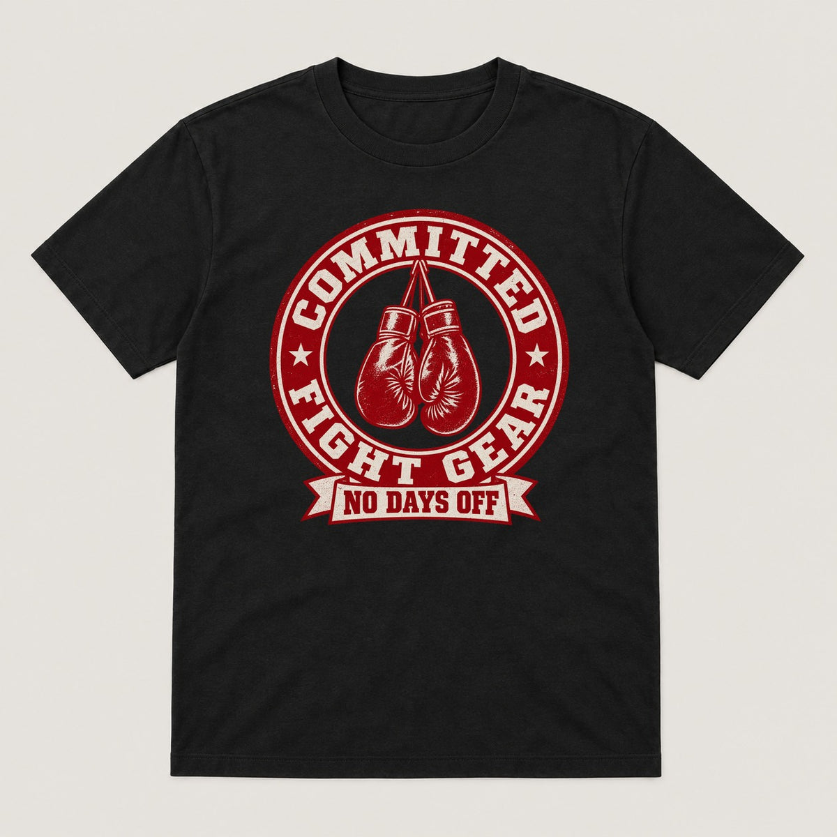 No Days Off Tee — black t-shirt with Committed Fight Gear graphic